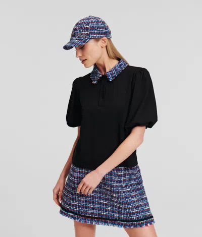 Karl Lagerfeld Bouclé Polo Shirt In Black