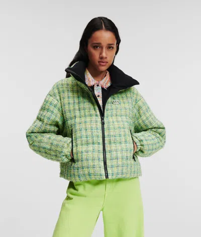 Karl Lagerfeld Bouclé Puffer Jacket In Green