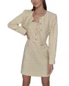 Karl Lagerfeld Boucle Tweed Cropped Jacket In Fressia Yellow/soft White