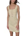 Karl Lagerfeld Boucle Tweed Square Neck Dress In Fressia Yellow/soft White