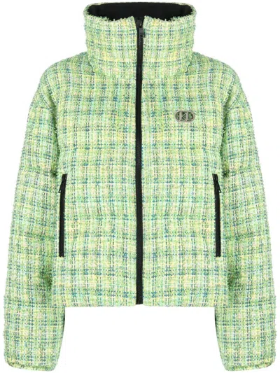 Karl Lagerfeld Bouclé Zip-up Puffer Jacket In Green