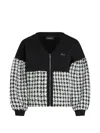 Karl Lagerfeld Houndstooth Panel Zip-up Sweatshirt In Black