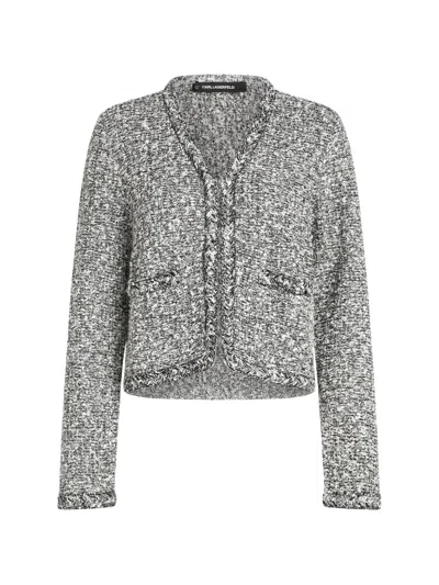 Karl Lagerfeld Bouclé-knit Cardigan In White