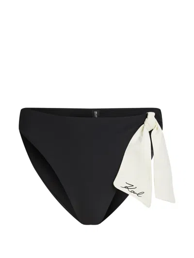 Karl Lagerfeld Bow-detail Cheeky Bikini Bottoms In Black
