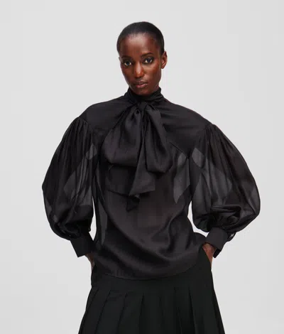 Karl Lagerfeld Bow-detail Metallic Blouse In Black