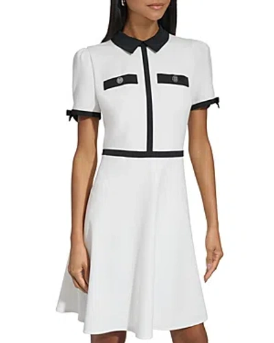 Karl Lagerfeld Bow Sleeve A Line Mini Dress In Soft White Black