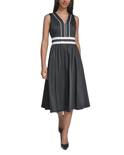 Karl Lagerfeld Bow Trim Midi Dress In Black