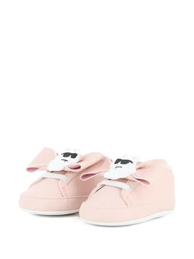 Karl Lagerfeld Babies' Bow-detail Choupette-patch Pre-walkers In Pink
