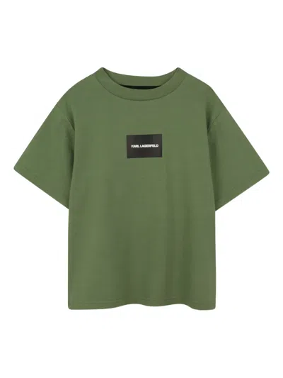 Karl Lagerfeld Kids' Box-logo T-shirt In Green