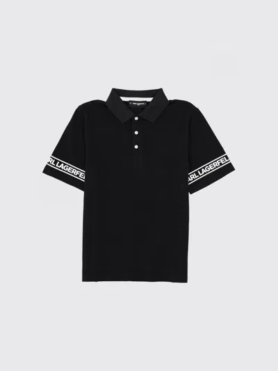 Karl Lagerfeld Kids'  Boy's Contrast Logo Cotton Polo Shirt In Black