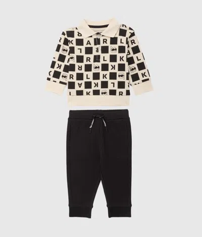 Karl Lagerfeld Boys Polo Shirt And Pants Set In Black
