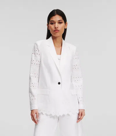 Karl Lagerfeld Broderie Anglaise Blazer In White