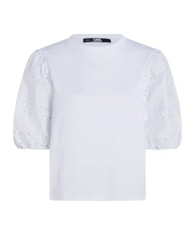 Karl Lagerfeld Broderie-anglaise Cotton T-shirt In White