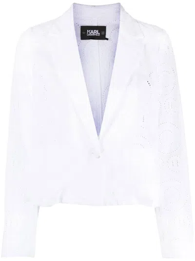 Karl Lagerfeld Cropped-blazer Mit Lochstickerei In White