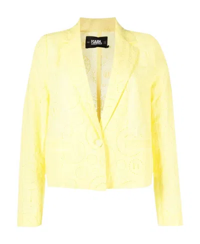 Karl Lagerfeld Broderie-anglaise Cropped Cotton Blazer In 727