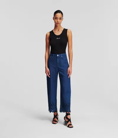 Karl Lagerfeld Broderie Anglaise Culottes Jeans In Blue