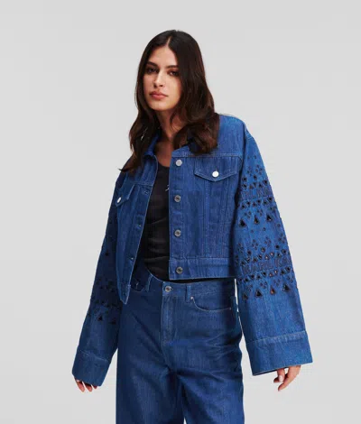 Karl Lagerfeld Broderie Anglaise Denim Jacket In Blue