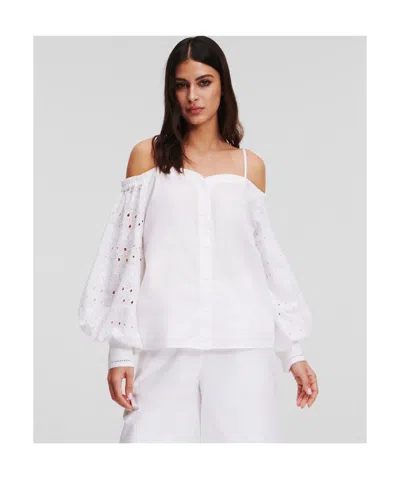 Karl Lagerfeld Broderie-anglaise Off-shoulder Blouse In White