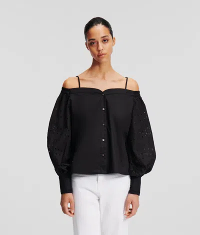 Karl Lagerfeld Broderie Anglaise Off-shoulder Shirt