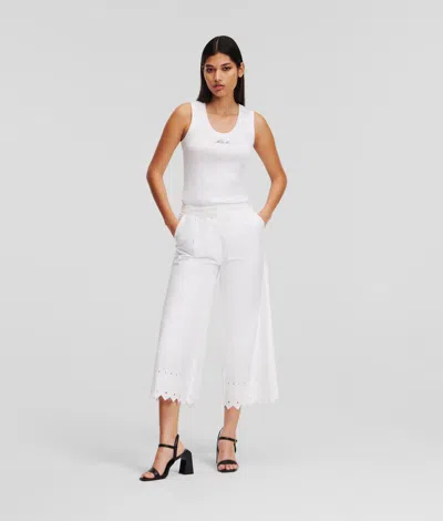 Karl Lagerfeld Broderie Anglaise Pants In White