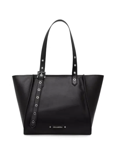 Karl Lagerfeld Buckle-detail Eyelet-embellished Tote Bag In Black