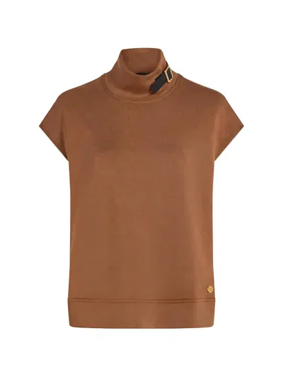 Karl Lagerfeld Buckle-detail Short Sleeve Sweater In Brown