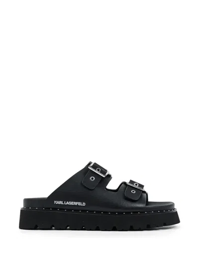 Karl Lagerfeld Buckle-fastening Platform Slides In Black