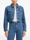 Karl Lagerfeld Button Cropped Jacket In Blue