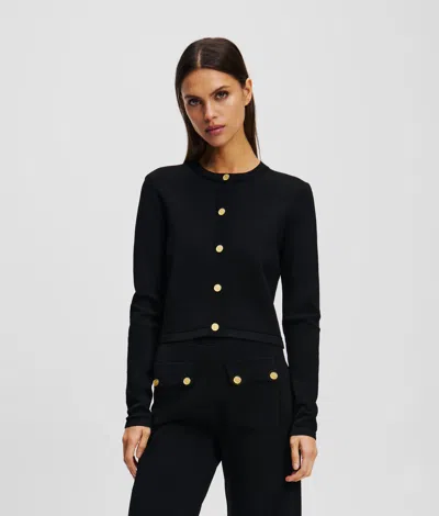 Karl Lagerfeld Button-detail Cardigan In Black