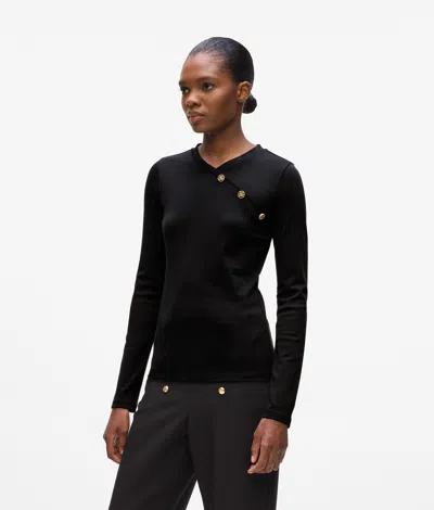 Karl Lagerfeld Button-detail Long-sleeved T-shirt In Black