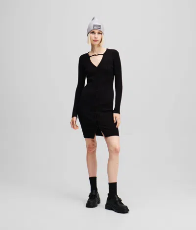 Karl Lagerfeld Button-down Knit Dress In Black