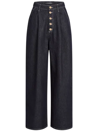 Karl Lagerfeld Button-fly Wide-leg Jeans In Blue