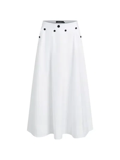 Karl Lagerfeld Button Midi Skirt In White