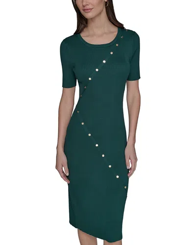Karl Lagerfeld Button Trim Sweater Dress In Green