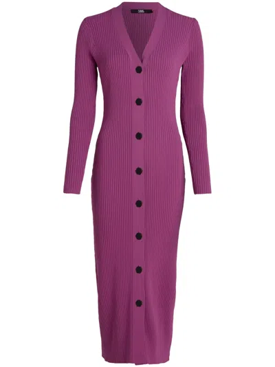 Karl Lagerfeld Ls Knit Dress In Purple