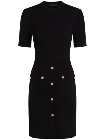 Karl Lagerfeld Buttoned-up Dress In Black