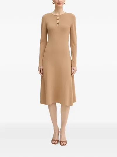 Karl Lagerfeld Buttons-detail Midi Dress In Brown