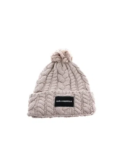 Karl Lagerfeld Cable-knit Pompom Wool Beanie In White