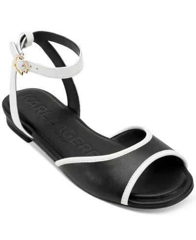 Karl Lagerfeld Cabria Ankle-strap Flats In Black