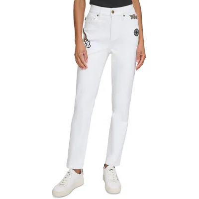 Karl Lagerfeld Cannes Womens Embelished High Rise Straight Leg Pants In White