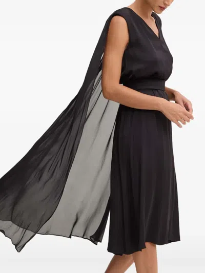 Karl Lagerfeld Cape-insert V-neck Midi Dress In Black