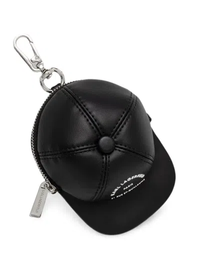 Karl Lagerfeld Cap-shaped Logo-print Keyring In Black