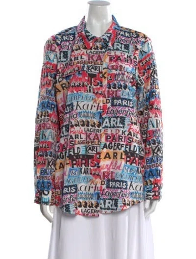 Pre-owned Karl Lagerfeld Cashmere Graphic Print Button-up Top In Multi