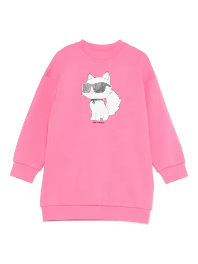 Karl Lagerfeld Kids' Cat-motif Sweatshirt Dress In Pink