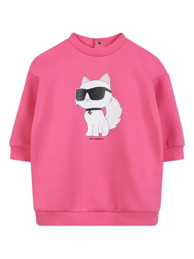 Karl Lagerfeld Babies' Cat-print Dress In Pink