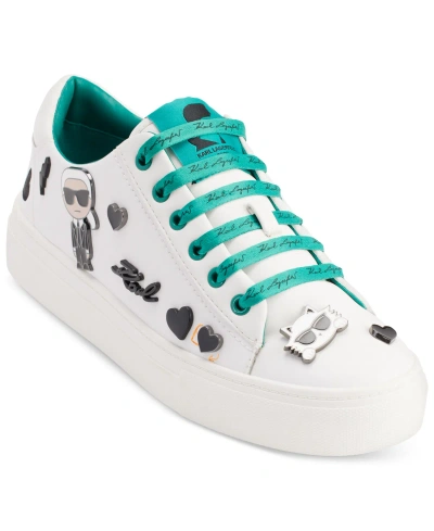 Karl Lagerfeld Cate Pins Lace Up Sneakers In White,green Lake