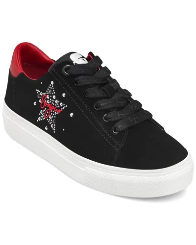 Karl Lagerfeld Cate Sayings Leather Sneaker In Black,ruby