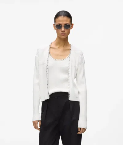 Karl Lagerfeld Chain Detail Knit Cardigan In White