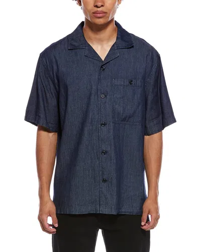 Karl Lagerfeld Chambray Camp Collar Shirt In Blue