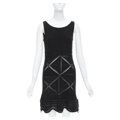 Pre-owned Karl Lagerfeld Chanel 04p Black Cotton Knitted Pointelle Floral Sheer Knee Dress Fr38 M